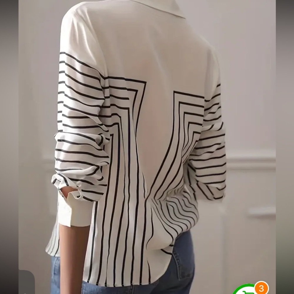Geo Stripe Button Front Long Sleeve -- Shirt - Black & White - L NWT - Picture 5 of 5